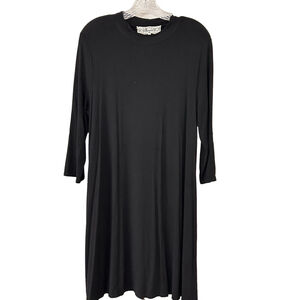 Pink Martini Black A-Line Dress Mock Neck 3/4 Sleeve Size L
